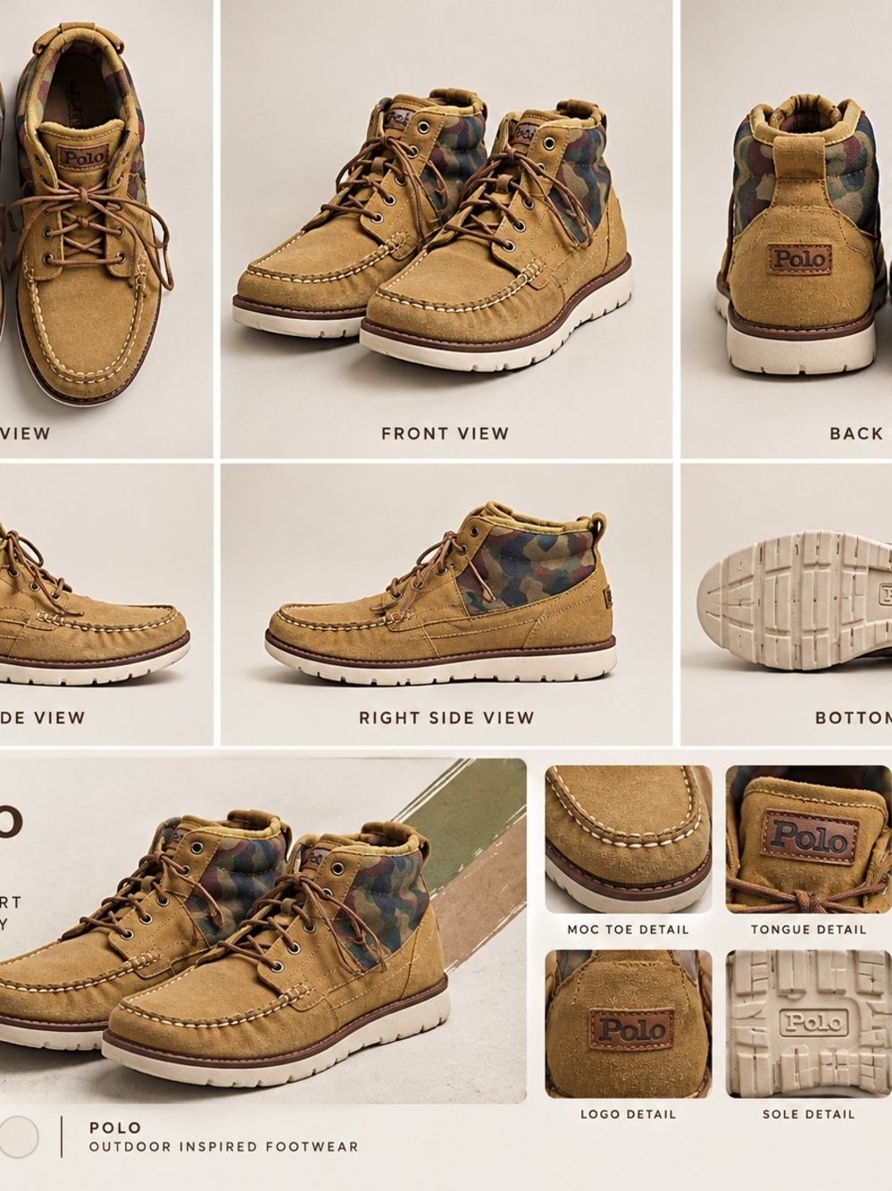 Polo by Ralph Lauren Tan Suede Chukka Boots with Camo Collar